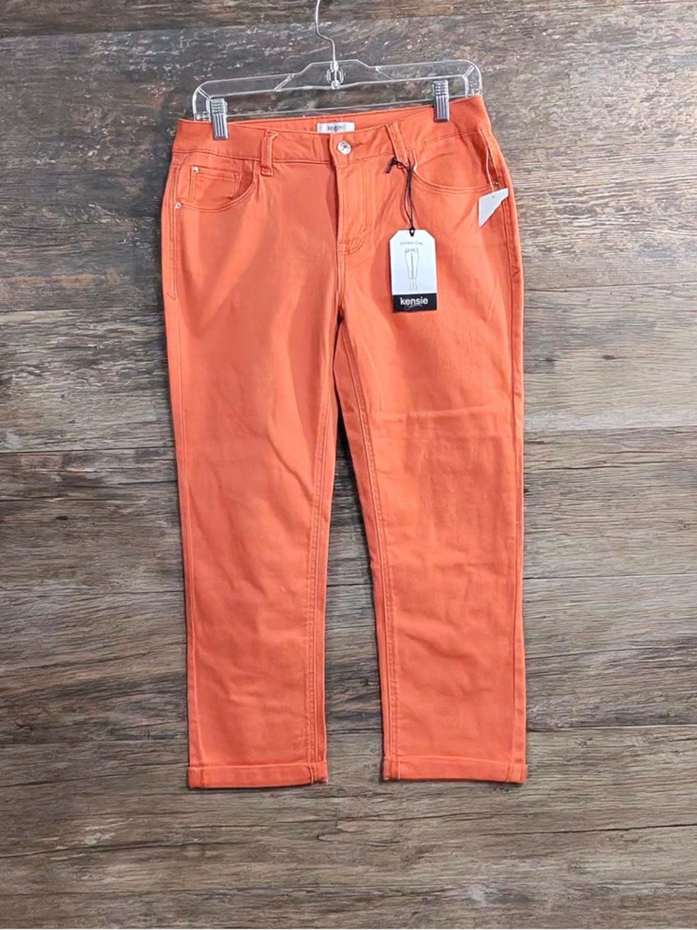 Kensie Vibrant Orange Straight-Leg Chinos Cropped Pants